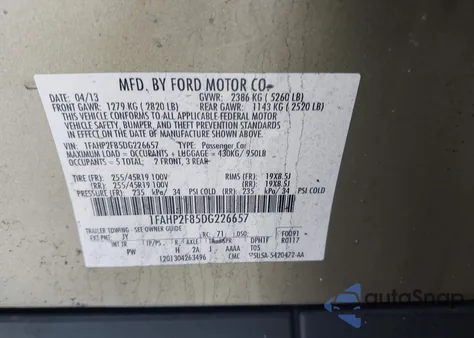 2013 Ford Taurus Limited из США, поврежденный, VIN 1FAHP2F85DG226657